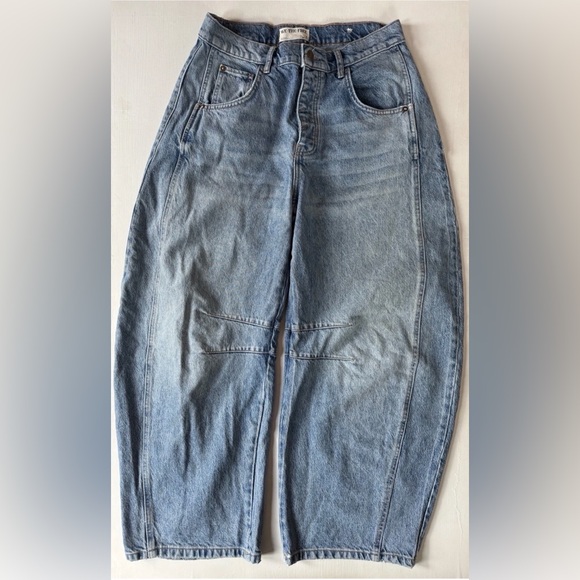 Free People We the Free Good Luck Mid Rise Barrel Jeans Women Sz 28 Light Beam - Picture 4 of 9